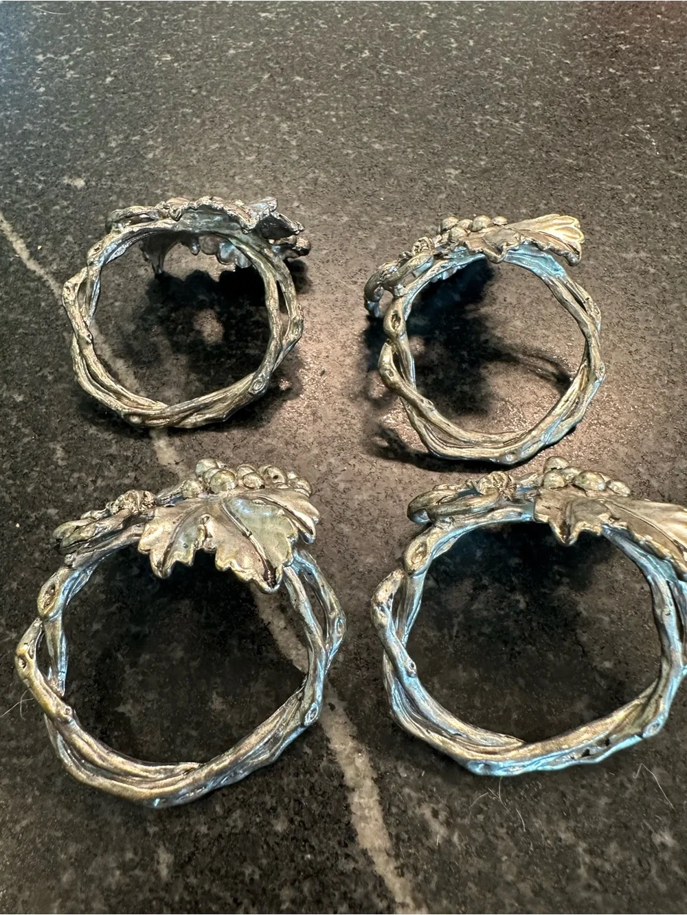 Arthur Court Silver-Tone Grape Cluster Napkin Rings, Set of 4